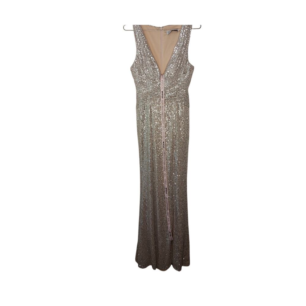 New with Tags Mac Duggal 26598 Sequin Gown Nude Gold Slit Evening Dress Size 4 - Picture 4 of 16